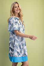 Blue Leaf Print Collared Mini Dress