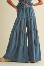 Denim Smocked Sleeveless Peplum Top And Wide Pants