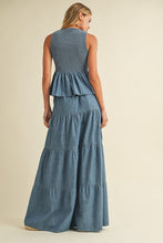 Denim Smocked Sleeveless Peplum Top And Wide Pants