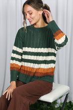 Hunter Green Crew Neck Long Sleeve Multi Striped Sweater