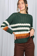 Hunter Green Crew Neck Long Sleeve Multi Striped Sweater