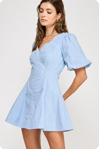 Chambray Top Stitch Detail Mini Dress