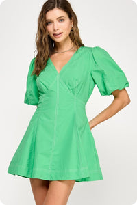 Summer Green Top Stitch Detail Mini Dress