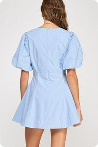 Chambray Top Stitch Detail Mini Dress