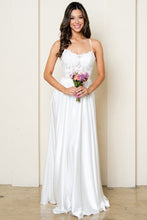 Off White Sleeveless Spaghetti Straps A Line Satin Dress