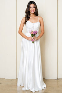 Off White Sleeveless Spaghetti Straps A Line Satin Dress