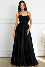 Black Sleeveless Spaghetti Straps A Line Satin Dress