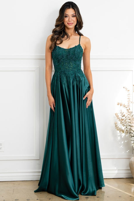 Hunter Green Sleeveless Spaghetti Straps A Line Satin Dress