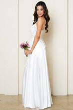 Off White Sleeveless Spaghetti Straps A Line Satin Dress