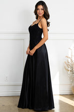 Black Sleeveless Spaghetti Straps A Line Satin Dress