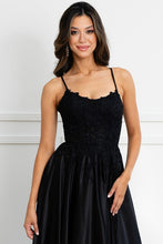 Black Sleeveless Spaghetti Straps A Line Satin Dress