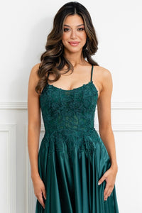 Hunter Green Sleeveless Spaghetti Straps A Line Satin Dress