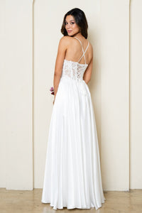 Off White Sleeveless Spaghetti Straps A Line Satin Dress