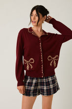 Burgundy Collared Leopard Detail Sweater Cardigan