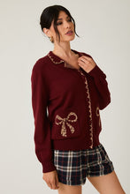 Burgundy Collared Leopard Detail Sweater Cardigan
