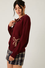 Burgundy Collared Leopard Detail Sweater Cardigan