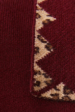 Burgundy Collared Leopard Detail Sweater Cardigan