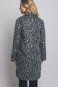 Black Single Button Leopard Print Coat