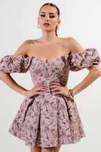 Dk Mauve Floral Jacquard Knit Corset Flare Mini Dress