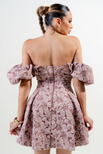 Dk Mauve Floral Jacquard Knit Corset Flare Mini Dress