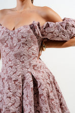 Dk Mauve Floral Jacquard Knit Corset Flare Mini Dress