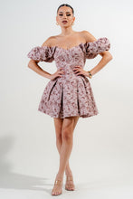 Dk Mauve Floral Jacquard Knit Corset Flare Mini Dress