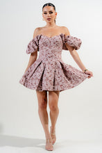 Dk Mauve Floral Jacquard Knit Corset Flare Mini Dress