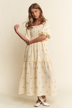 Beige Floral Embroidered Tiered Maxi Dress