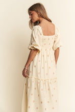Beige Floral Embroidered Tiered Maxi Dress