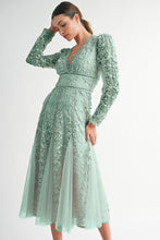 Sage Blue Floral Embroidered Lace A-line Dress