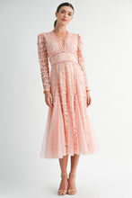 Apricot Floral Embroidered Lace A-line Dress