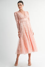 Apricot Floral Embroidered Lace A-line Dress