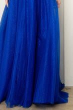 Royal Blue Skinny Straps Beaded Illusion Top A Line Dress