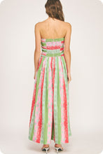 Green/Red Tube Pleated Stripe Print Jumpsuit