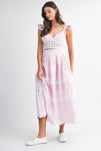 Pink Eyelet Ruffle Sleeve Crop Top And Midi Skirt Set