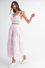 Pink Eyelet Ruffle Sleeve Crop Top And Midi Skirt Set