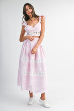 Pink Eyelet Ruffle Sleeve Crop Top And Midi Skirt Set