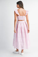 Pink Eyelet Ruffle Sleeve Crop Top And Midi Skirt Set