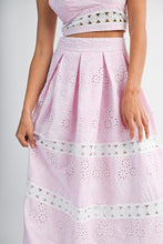 Pink Eyelet Ruffle Sleeve Crop Top And Midi Skirt Set