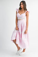 Pink Eyelet Ruffle Sleeve Crop Top And Midi Skirt Set