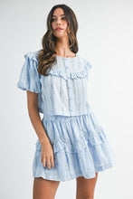 Blue Striped Floral Print Ruffle Top And Mini Skirt Set
