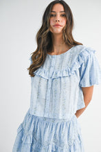 Blue Striped Floral Print Ruffle Top And Mini Skirt Set