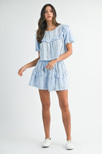Blue Striped Floral Print Ruffle Top And Mini Skirt Set