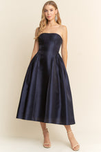 Navy Side Shirring Midi Length Dress