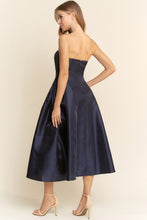 Navy Side Shirring Midi Length Dress