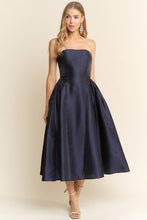 Navy Side Shirring Midi Length Dress
