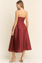 Wine Side Shirring Midi Length Dress