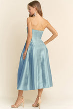 Light Blue Side Shirring Midi Length Dress