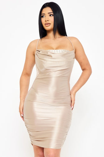 Silver Rectangle Rhinestone On Pearl Satin Mini Dress
