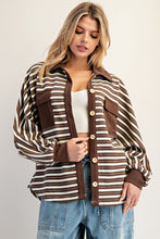 Cocoa Milk Striped Batwing Button Down Knit Shacket